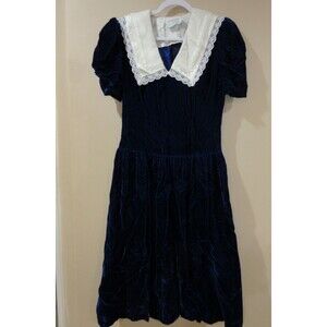Vtg. 1990's Gunne Sax Dress Sz 11/12 (?) Junior Blue Velvet Jessica McClintock